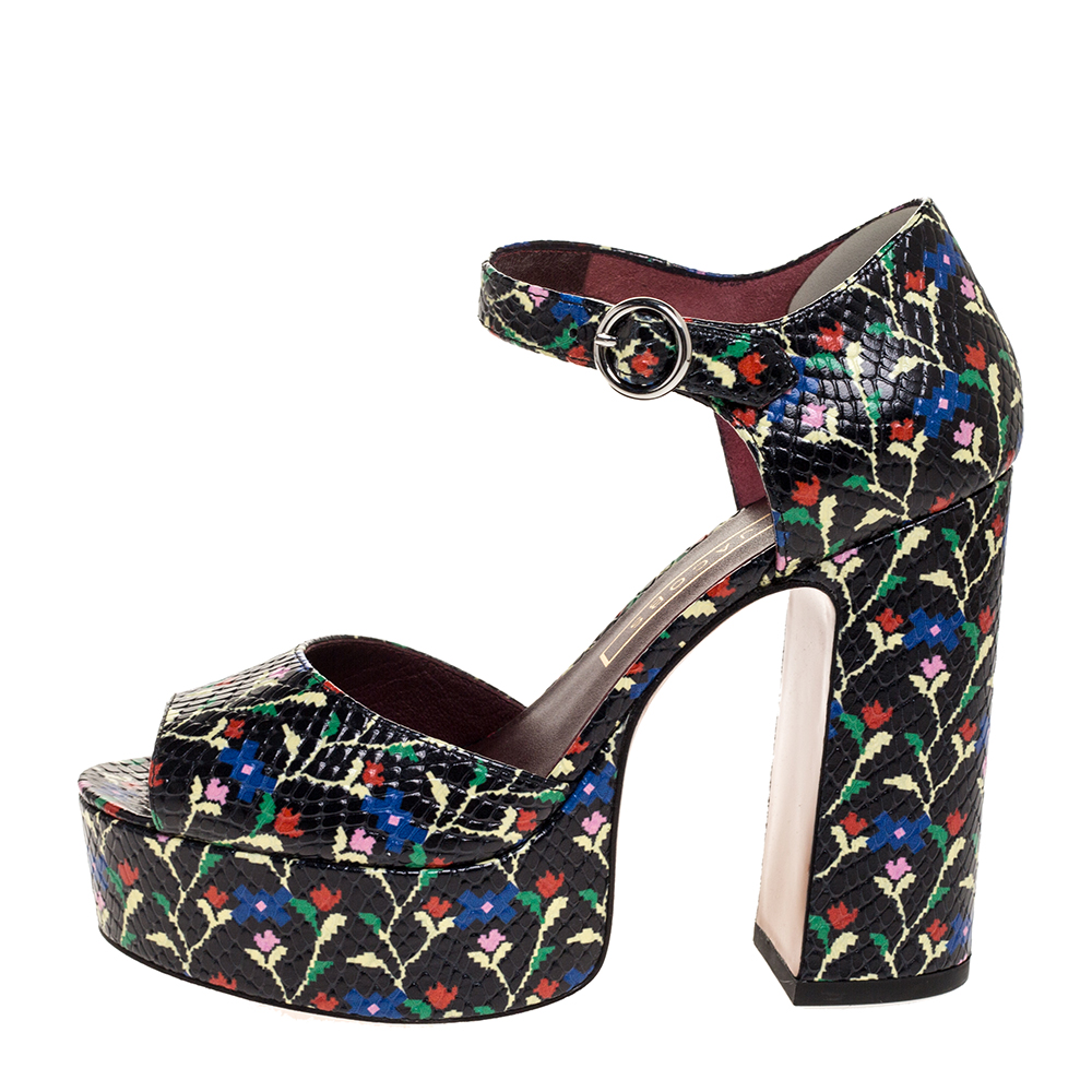 

Marc Jacobs Multicolor Floral Print Snakeskin Embossed Platform Ankle Strap Sandals Size