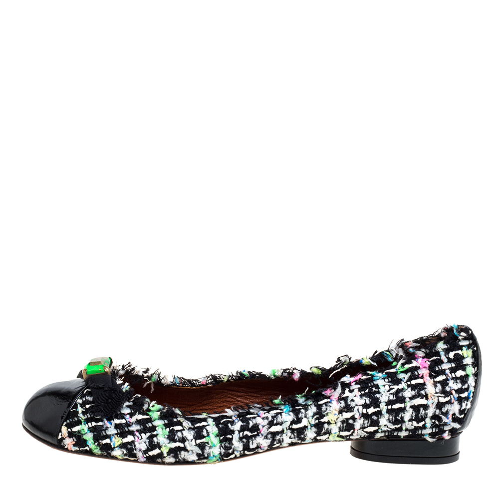 

Marc Jacobs Multicolor Tweed And Patent Leather Crystal Embellished Ballet Flats Size, Black