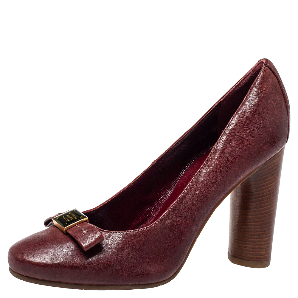 Pre-owned Marc Jacobs Marc By  Burgundy Leather Bow Wooden Heel Pumps Sze 38