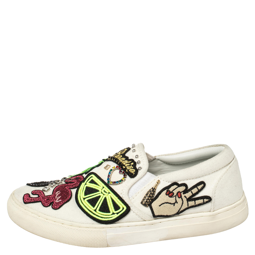 

Marc Jacobs Off White Canvas Embellishment Low Top Sneakers Size
