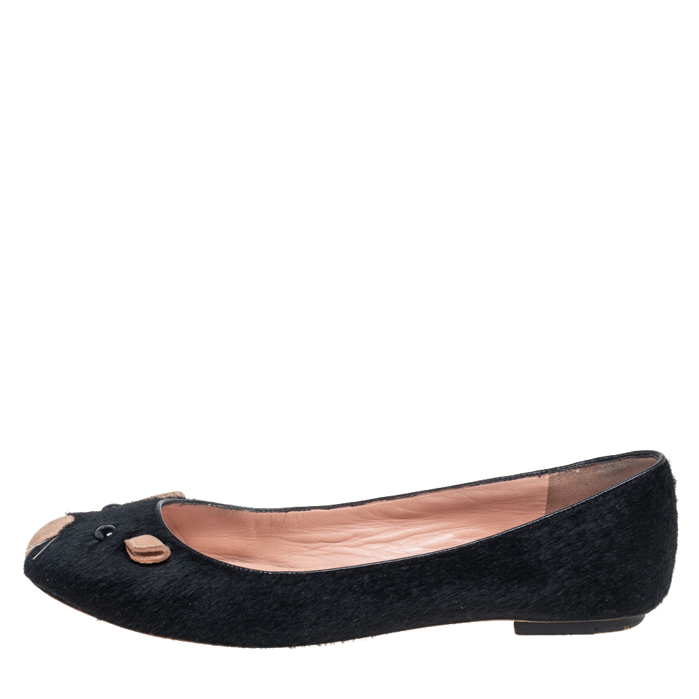 

Marc Jacobs Black Calf Hair Mouse Ballet Flats Size