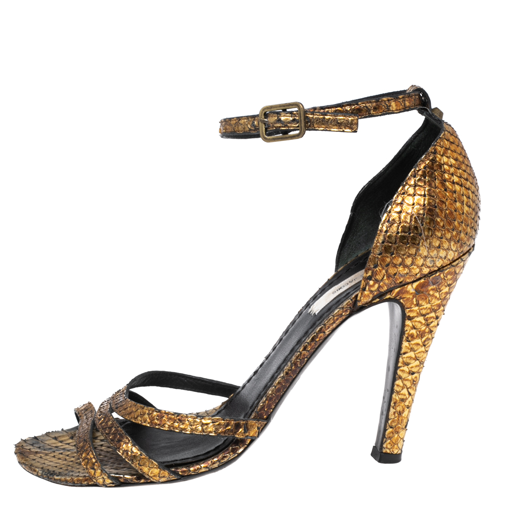 

Marc Jacobs Metallic Gold Python Ankle Strap Sandals Size