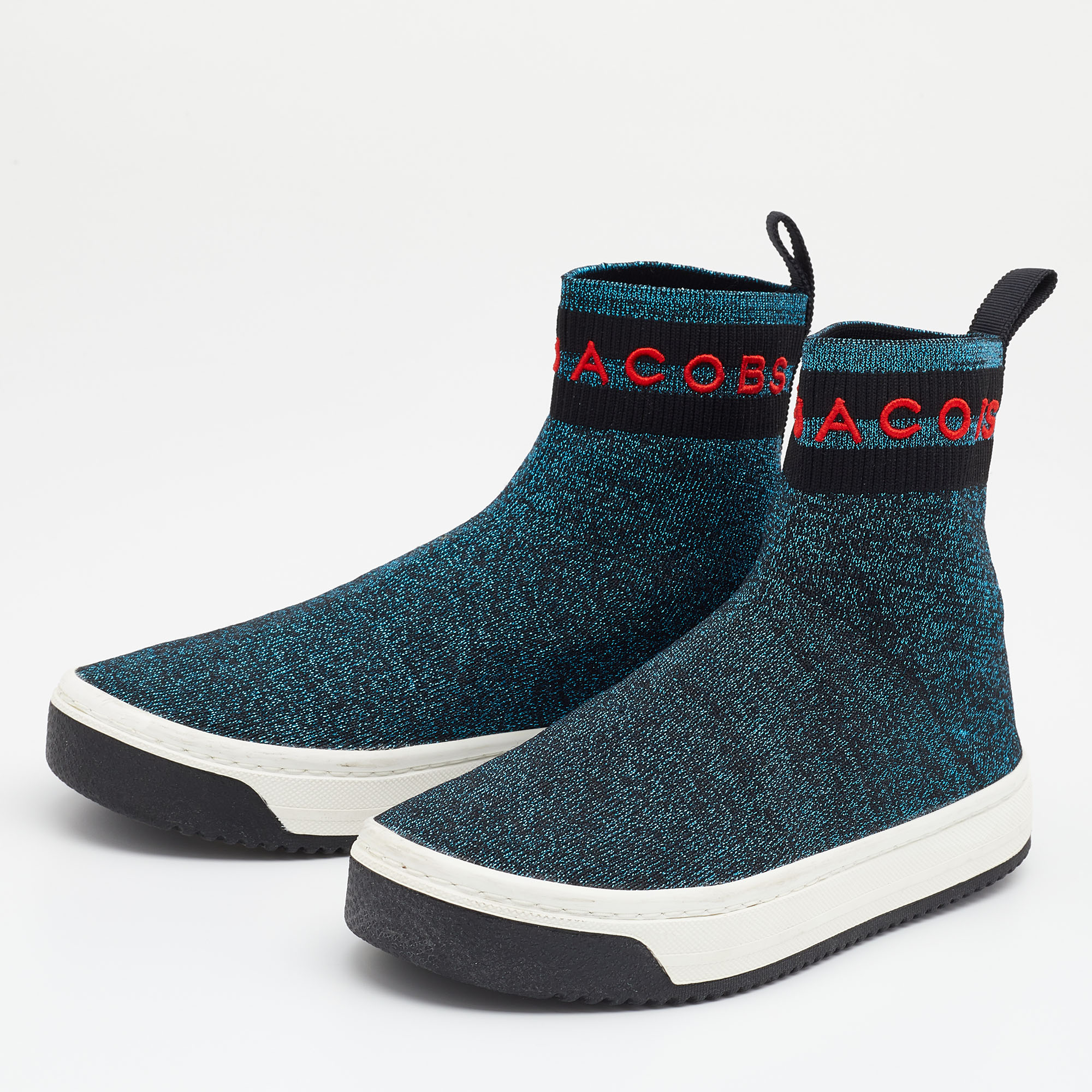 

Marc Jacobs Metallic Blue Knit Fabric Dart Sock Sneakers Size