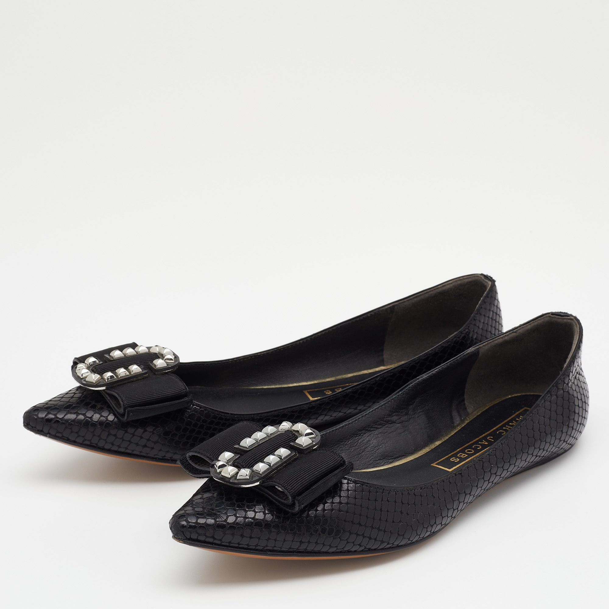 

Marc Jacobs Black Snakeskin Embossed Leather Pointed Toe Ballet Flats Size
