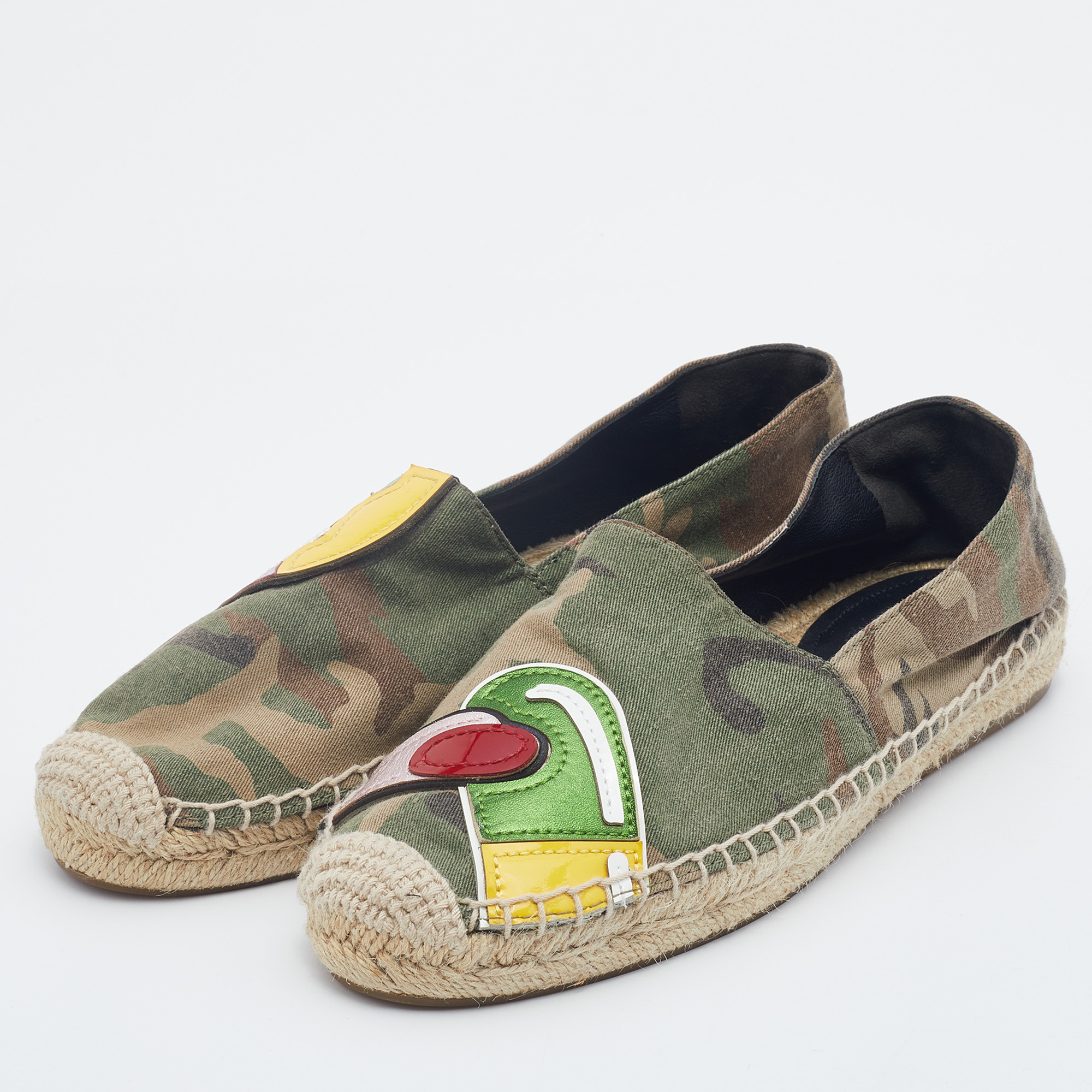 

Marc Jacobs Multicolor Camouflage Print Fabric And Leather Patchwork Espadrille Flats Size