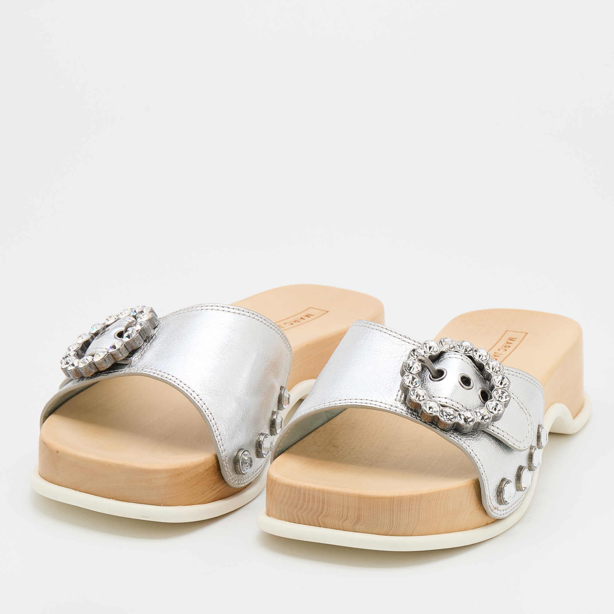 

Marc Jacobs Silver Leather Anita Clog Slides Size