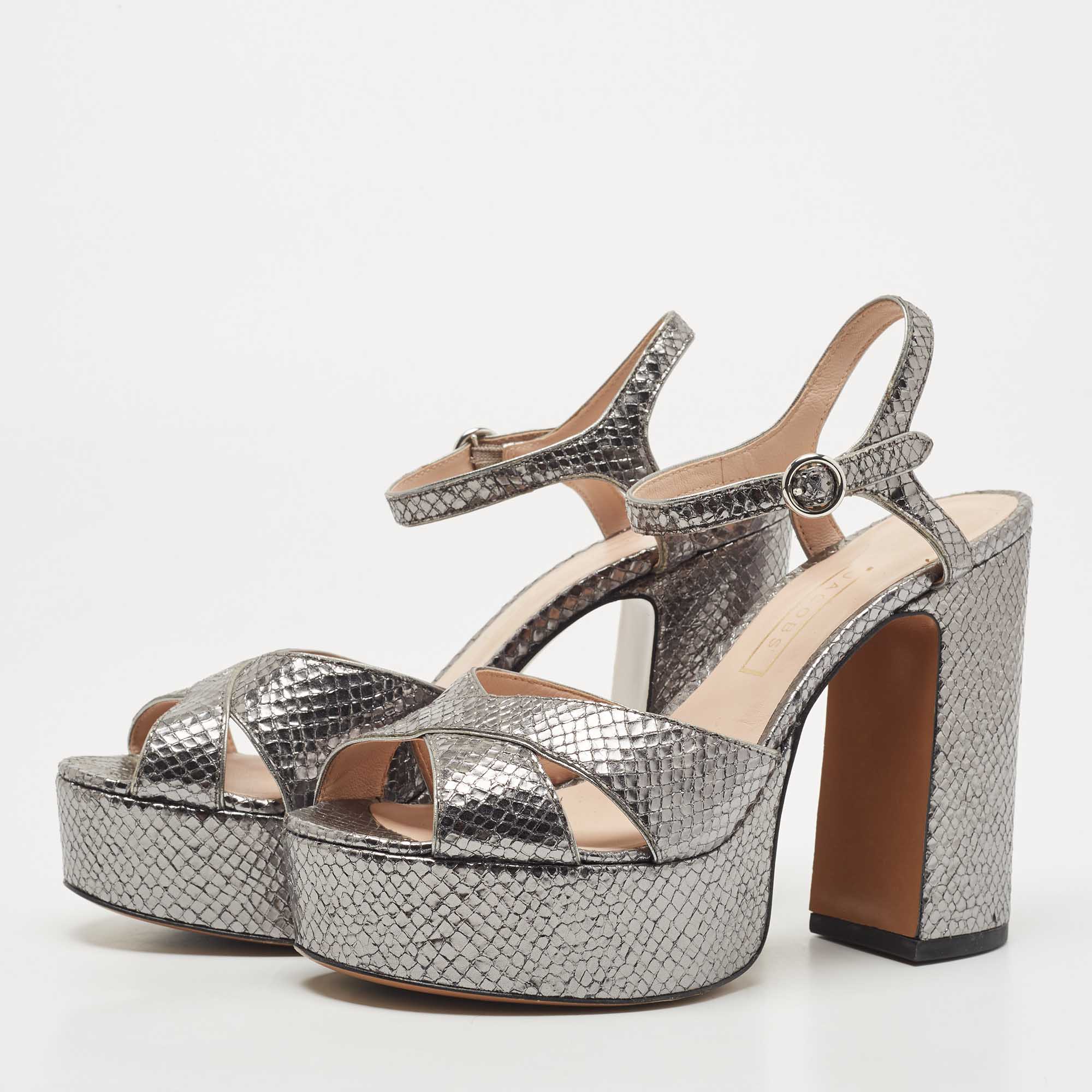 

Marc Jacobs Metallic Grey Embossed Snakeskin Lust Platform Sandals Size