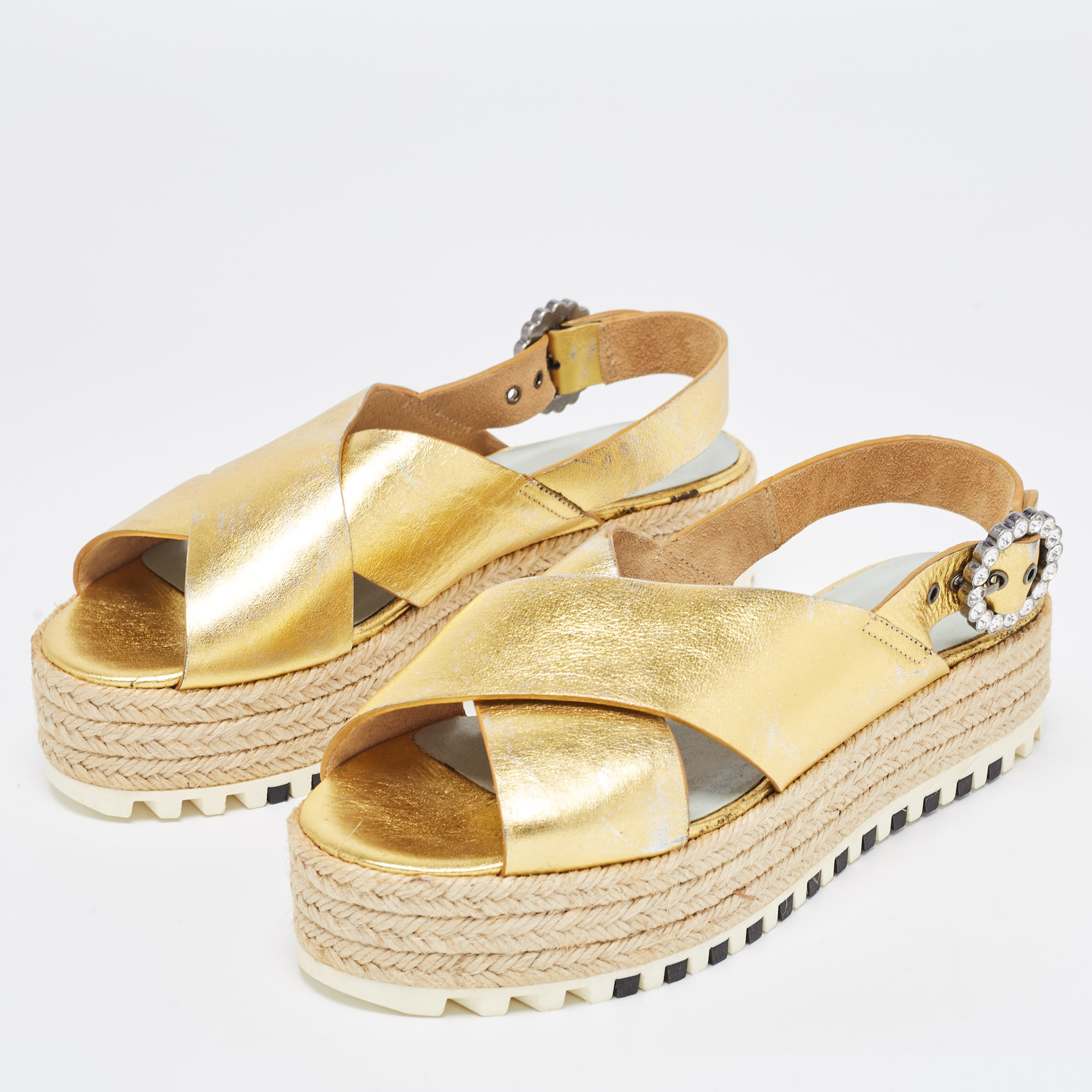 

Marc Jacobs Metallic Gold Leather Slingback Espadrille Sandals Size