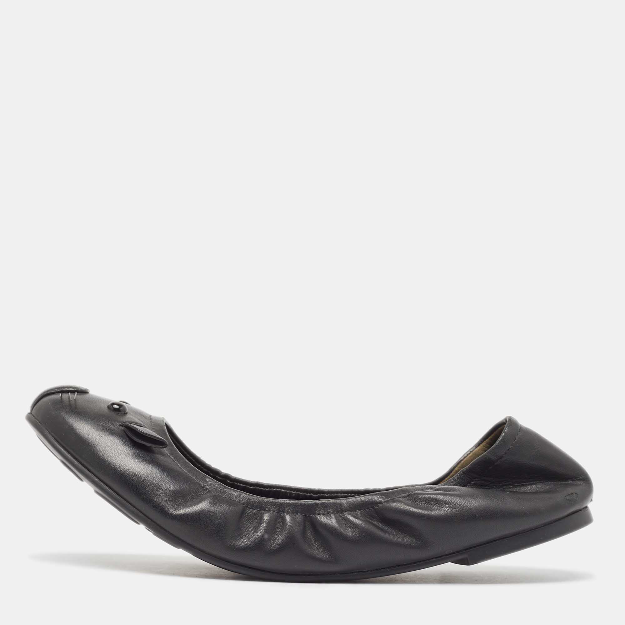 

Marc Jacobs Black Leather Mouse Scrunch Ballet Flats Size