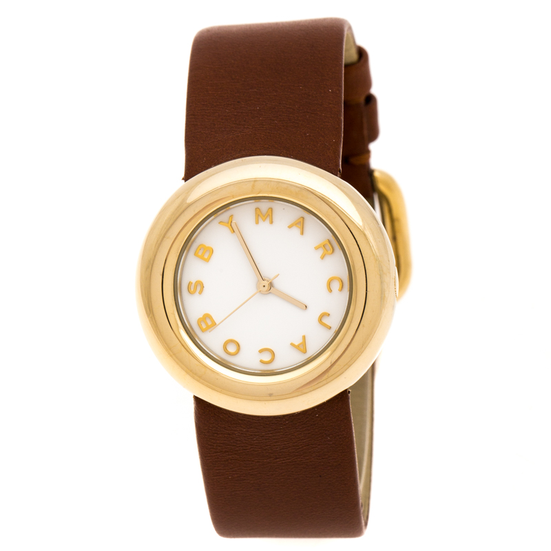 Pre Owned Marc By Marc Jacobs White Yellow Gold Plated MBM8520 Women's Wristwatch 33 mm