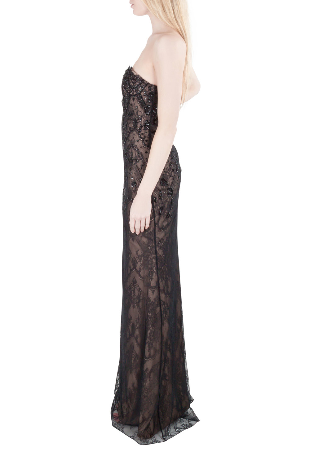 

Marchesa Notte Black Embellished Lace Overlay Strapless Evening Gown