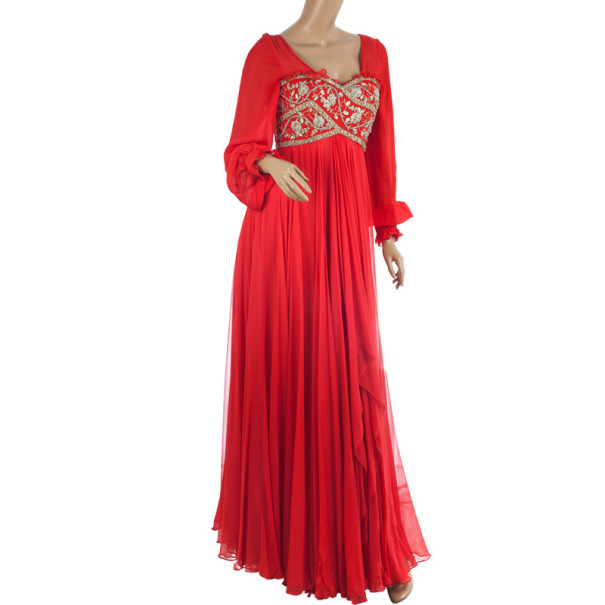 

Marchesa Embellished Empire Waist Gown, Red