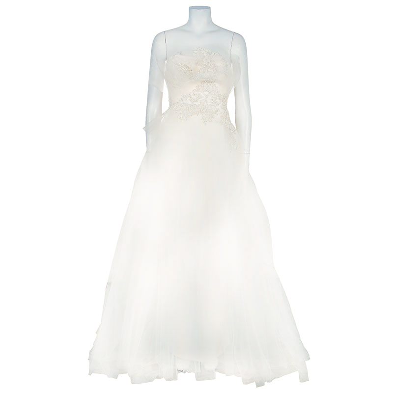 Pre-owned Marchesa Ruffle Embellished Wedding Dress Xs In White