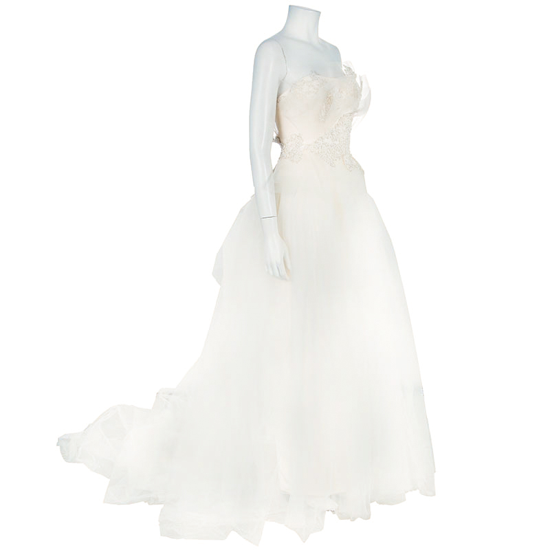 Pre-owned Marchesa Ruffle Embellished Wedding Dress Xs In White