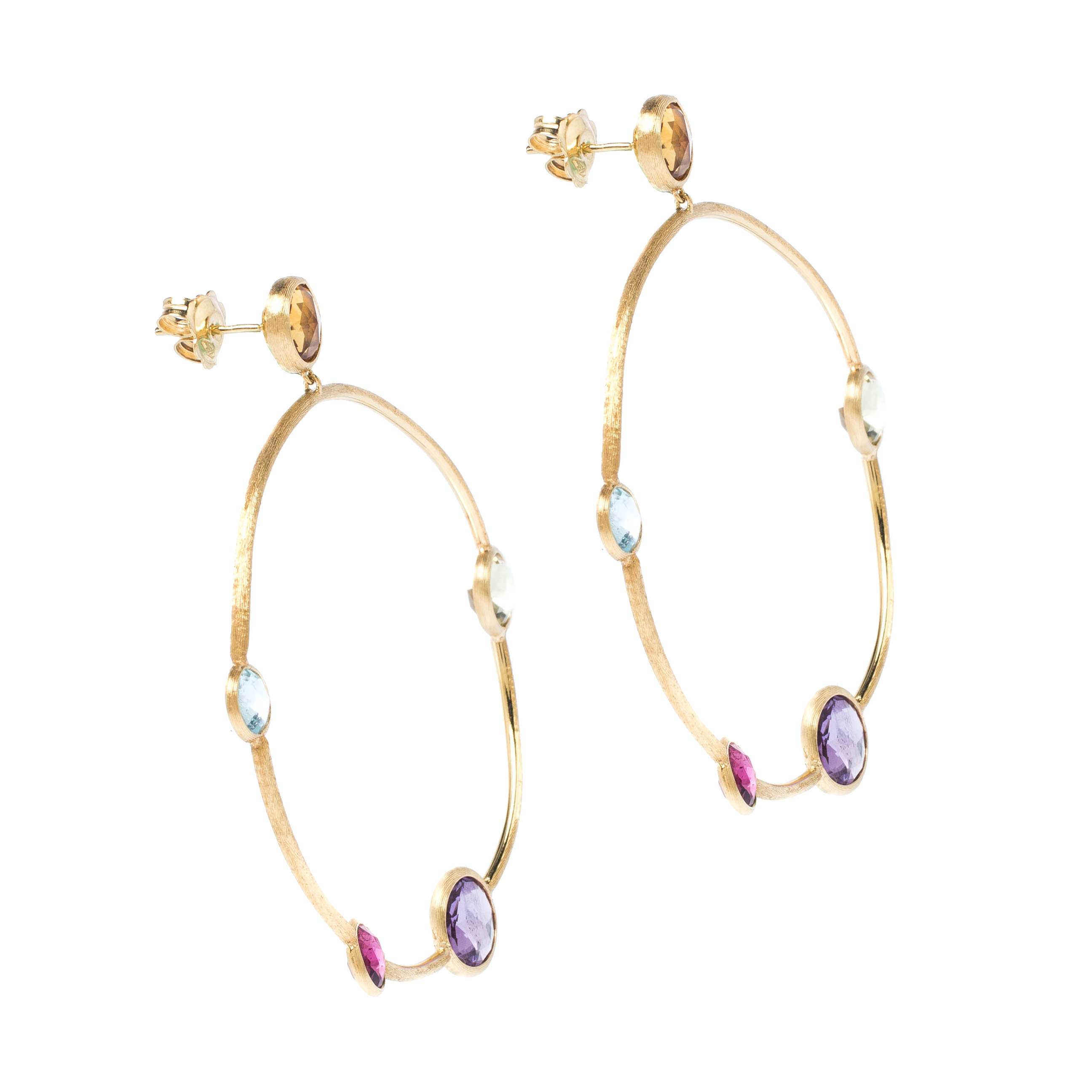 

Marco Bicego Jaipur Color Multicolor Gemstones Textured 18K Yellow Gold Hoop Drop Earrings