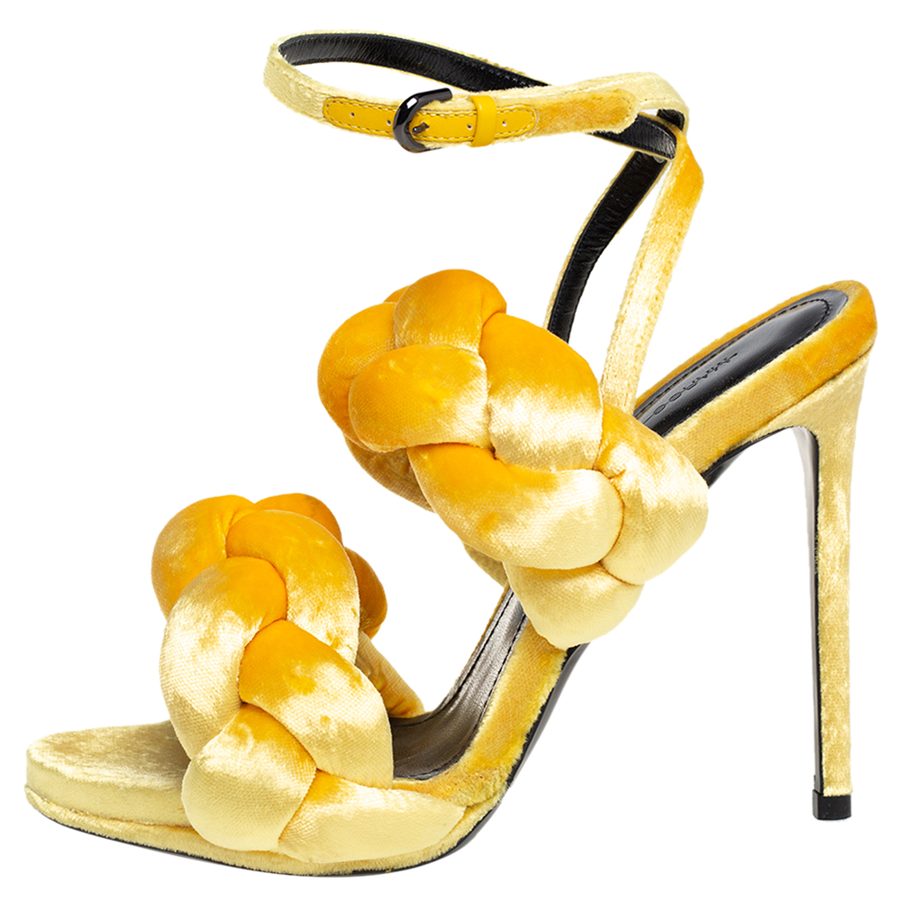 

Marco De Vincenzo Sunflower Yellow Velvet Braided Ankle Strap Sandals Size