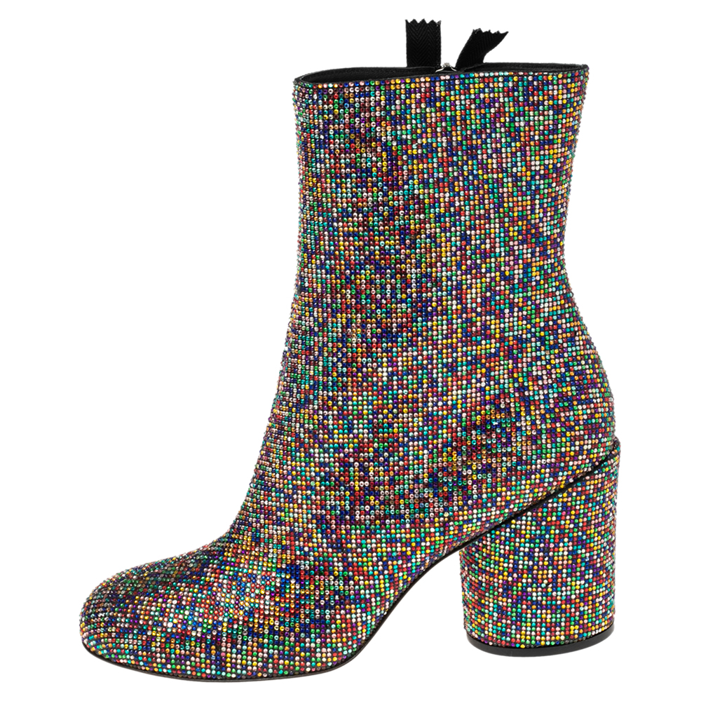 

Marco De Vincenzo Multicolor Crystal Embellished Ankle Boots Size