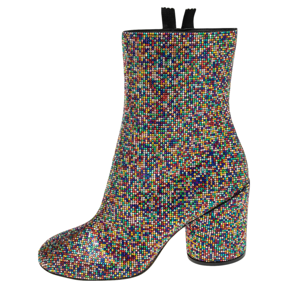 

Marco de Vincenzo Multicolor Leather and Crystals Zip Ankle Boots Size