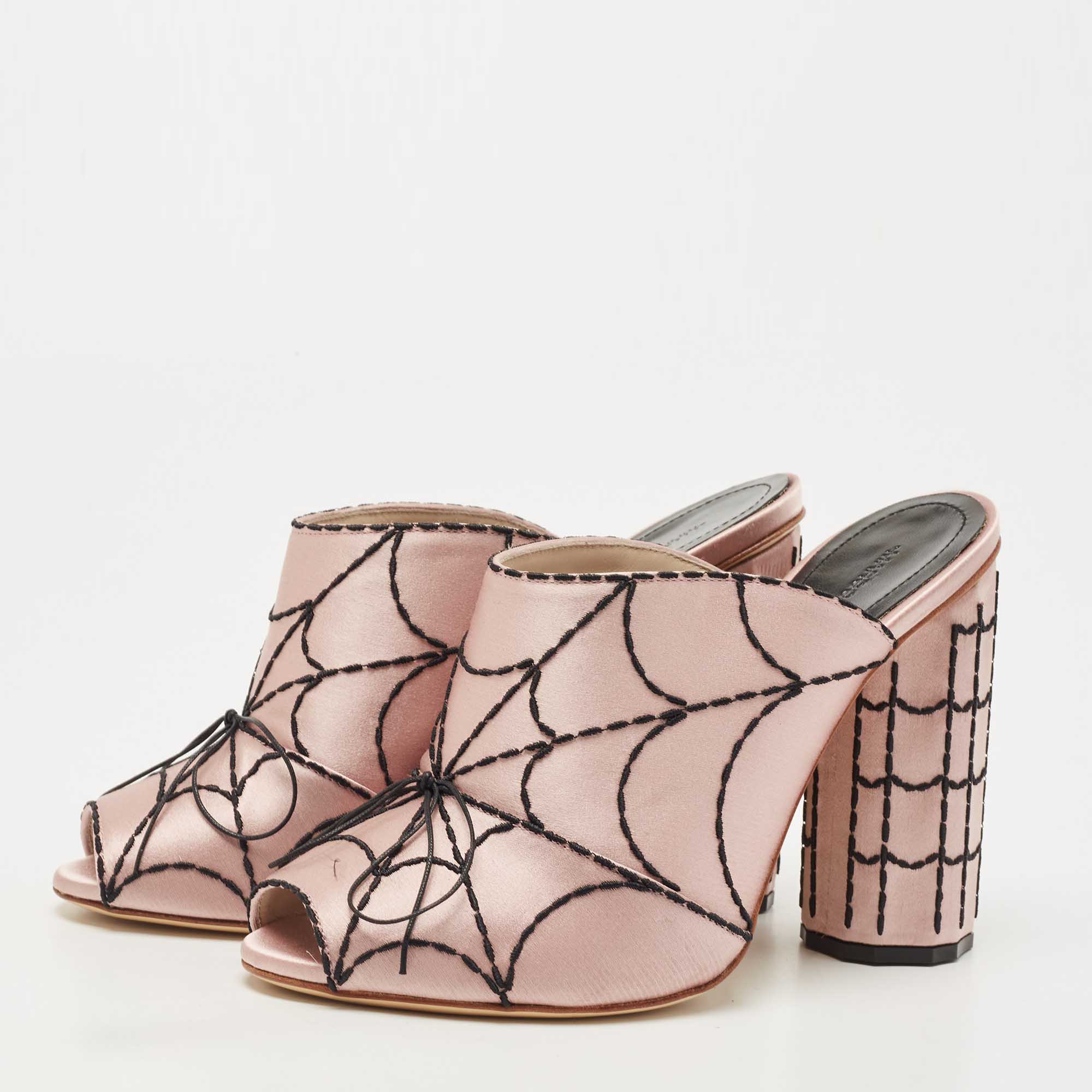 

Marco de Vincenzo Pink Satin Embroidered Spider Web Mules Size