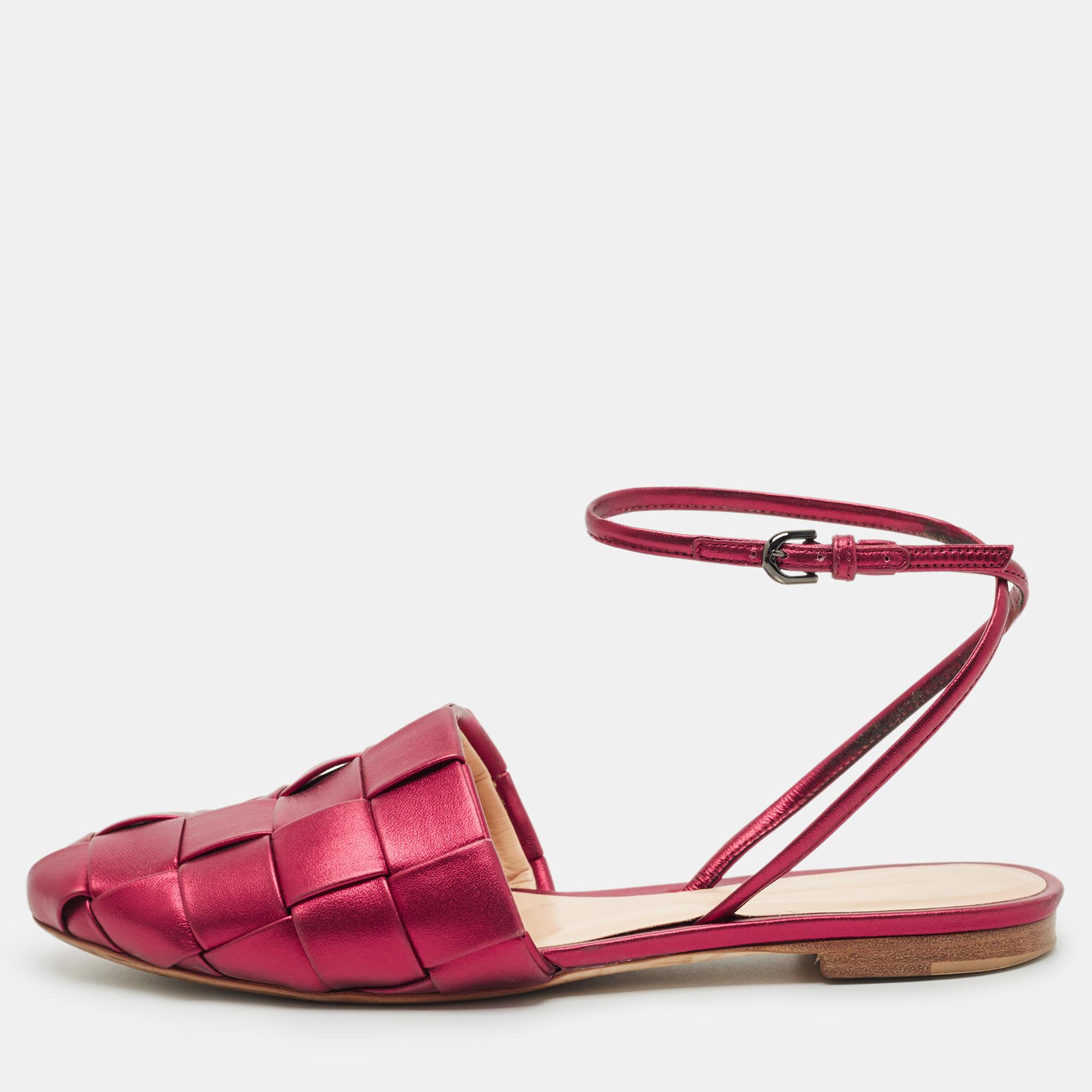 

Marco de vincenzo Red Leather Ankle Strap Flats Size