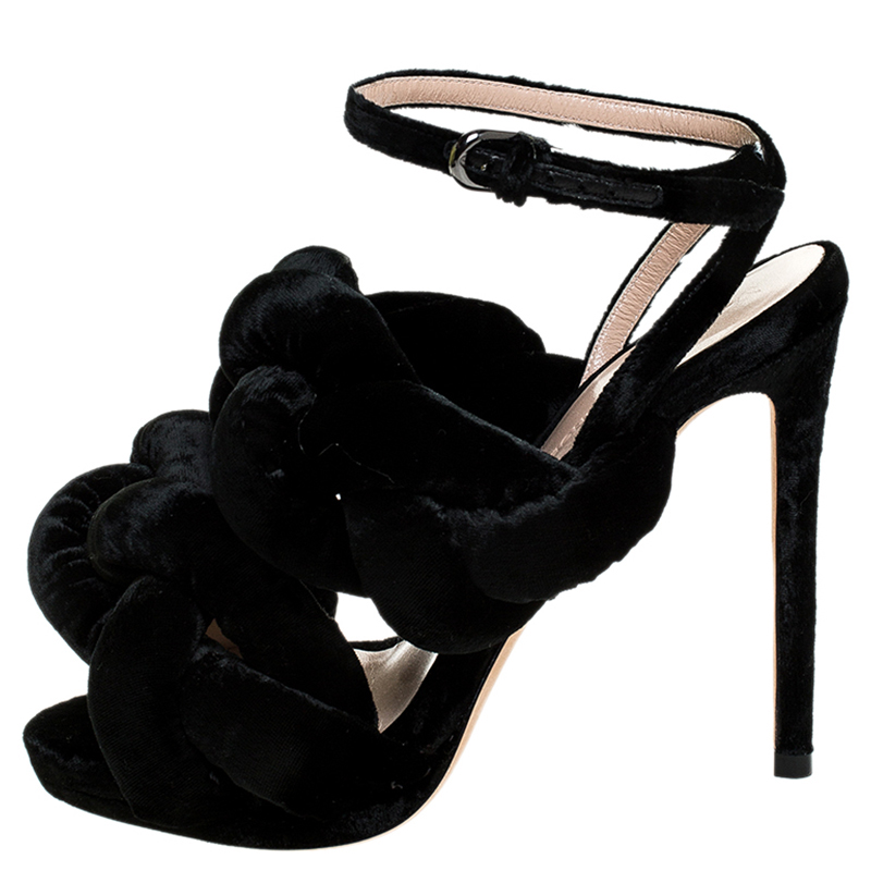 

Marco De Vicenzo Black Velvet Braided Ankle Strap Sandals Size