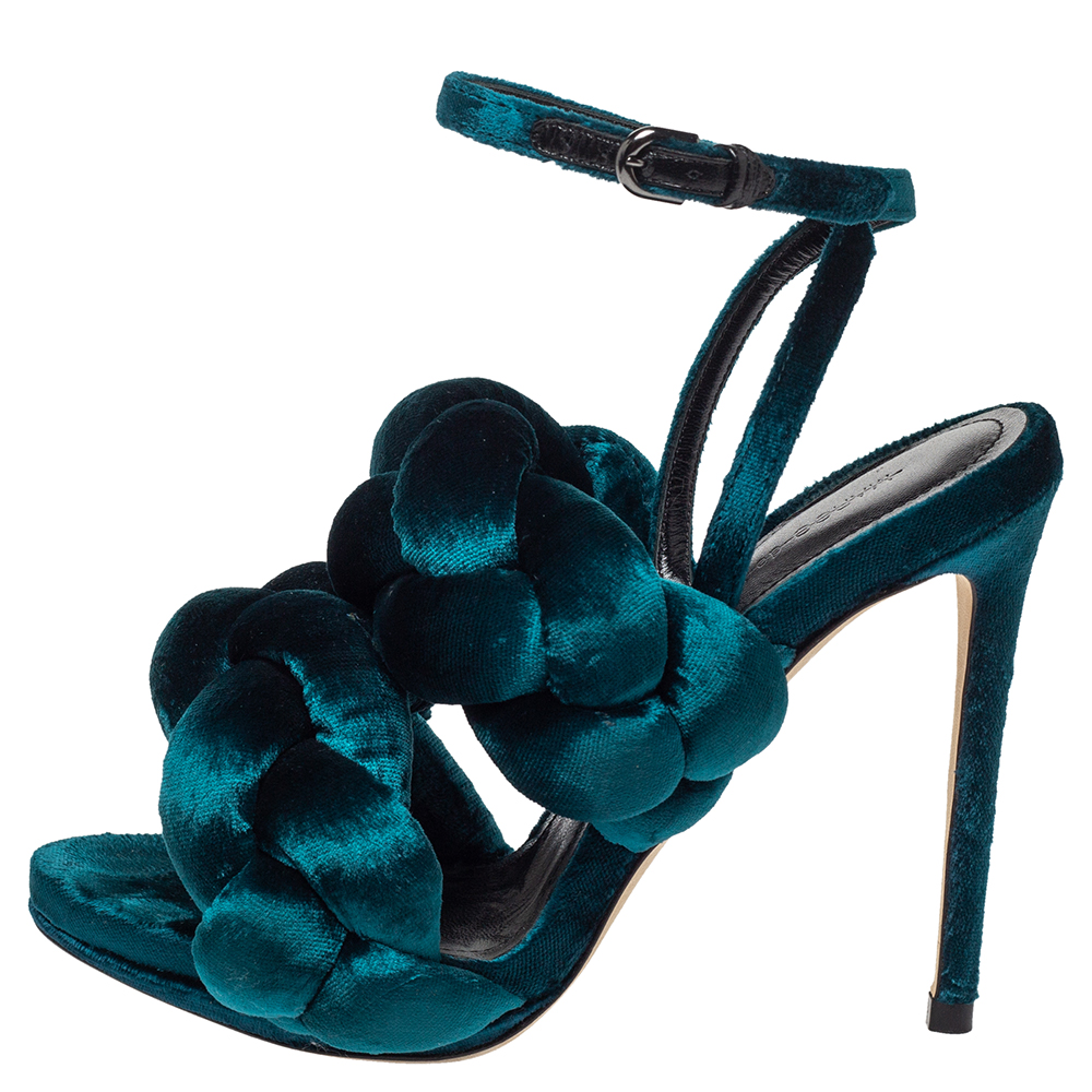 

Marco De Vincenzo Teal Blue Velvet Braided Rope Ankle Strap Sandals Size