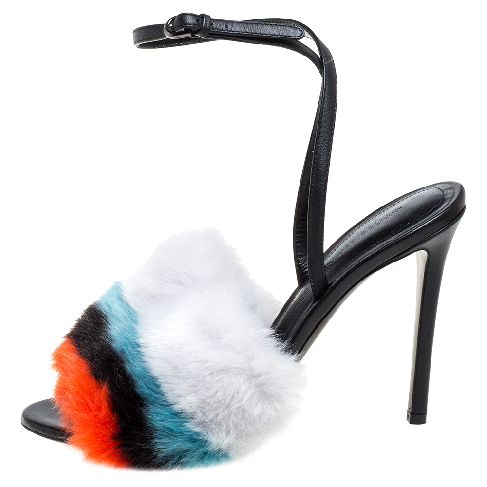 

Marco De Vincenzo Multi Color Leather and Striped Faux Fur Slingback Sandals Size, Multicolor