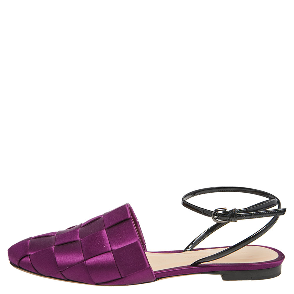 

Marco de Vincenzo Purple Woven Satin Ankle Strap Flats Size