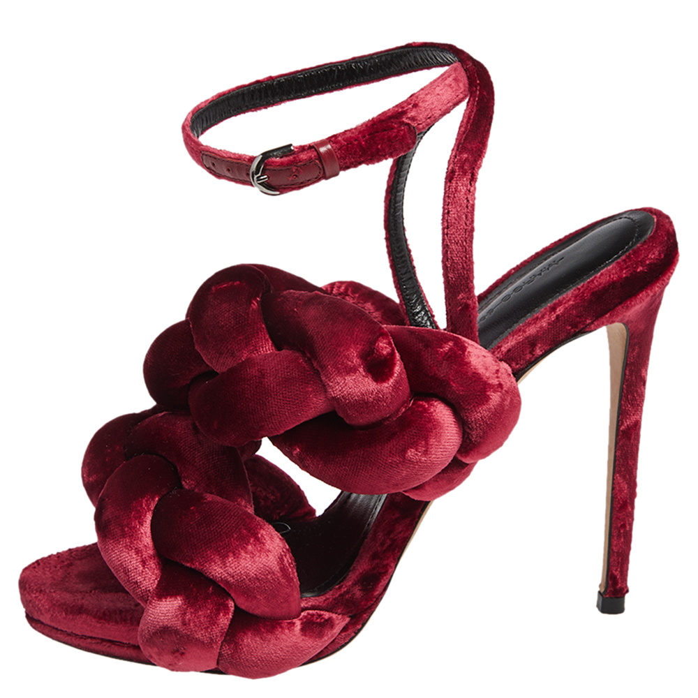 

Marco de Vincenzo Red Braided Velvet Ankle Strap Sandals Size