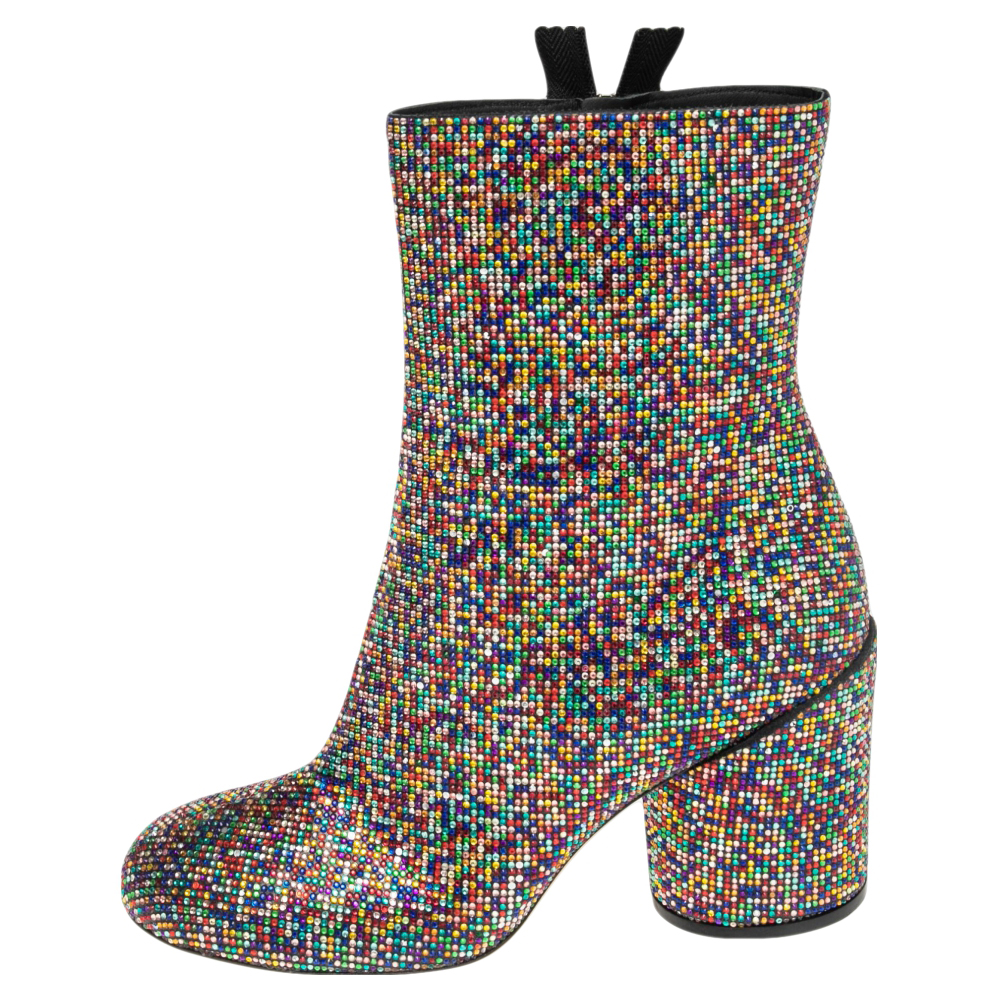 

Marco de Vincenzo Multicolor Leather and Crystals Zip Ankle Boots Size