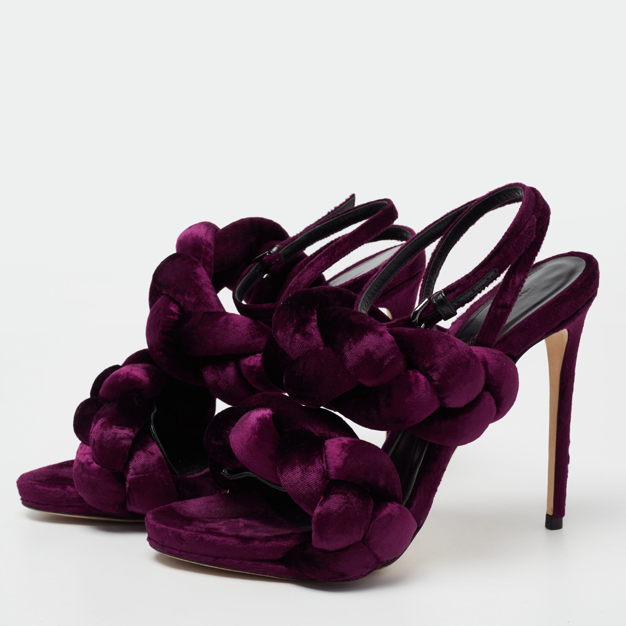 

Marco de vincenzo Purple Velvet Braided Ankle Strap Sandals Size