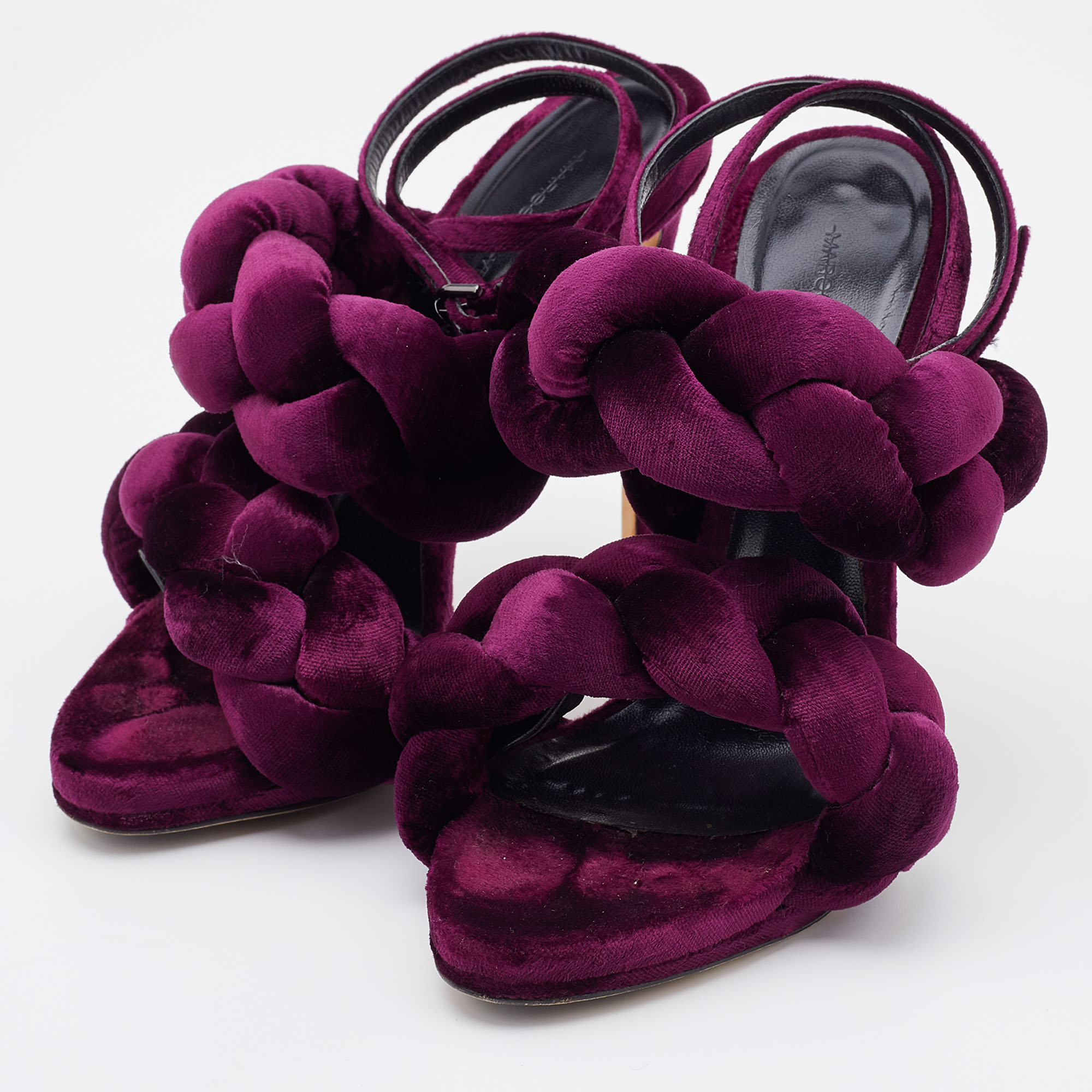 

Marco de Vincenzo Plum Purple Braided Velvet Ankle Strap Sandals Size