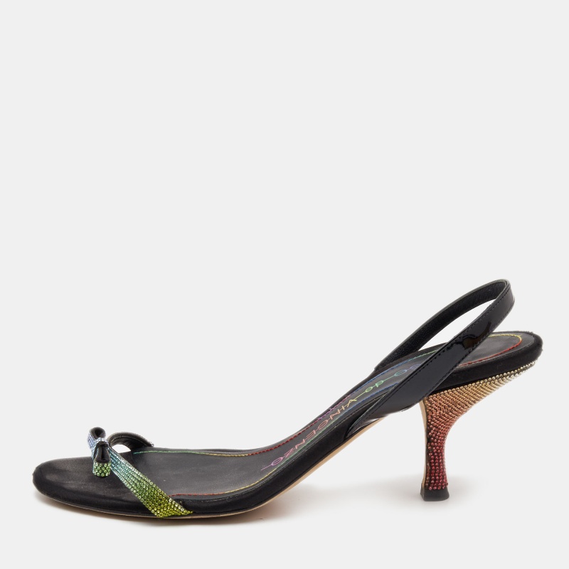 Pre-owned Marco De Vincenzo Black Patent Embellished Slingback Sandals Size 40