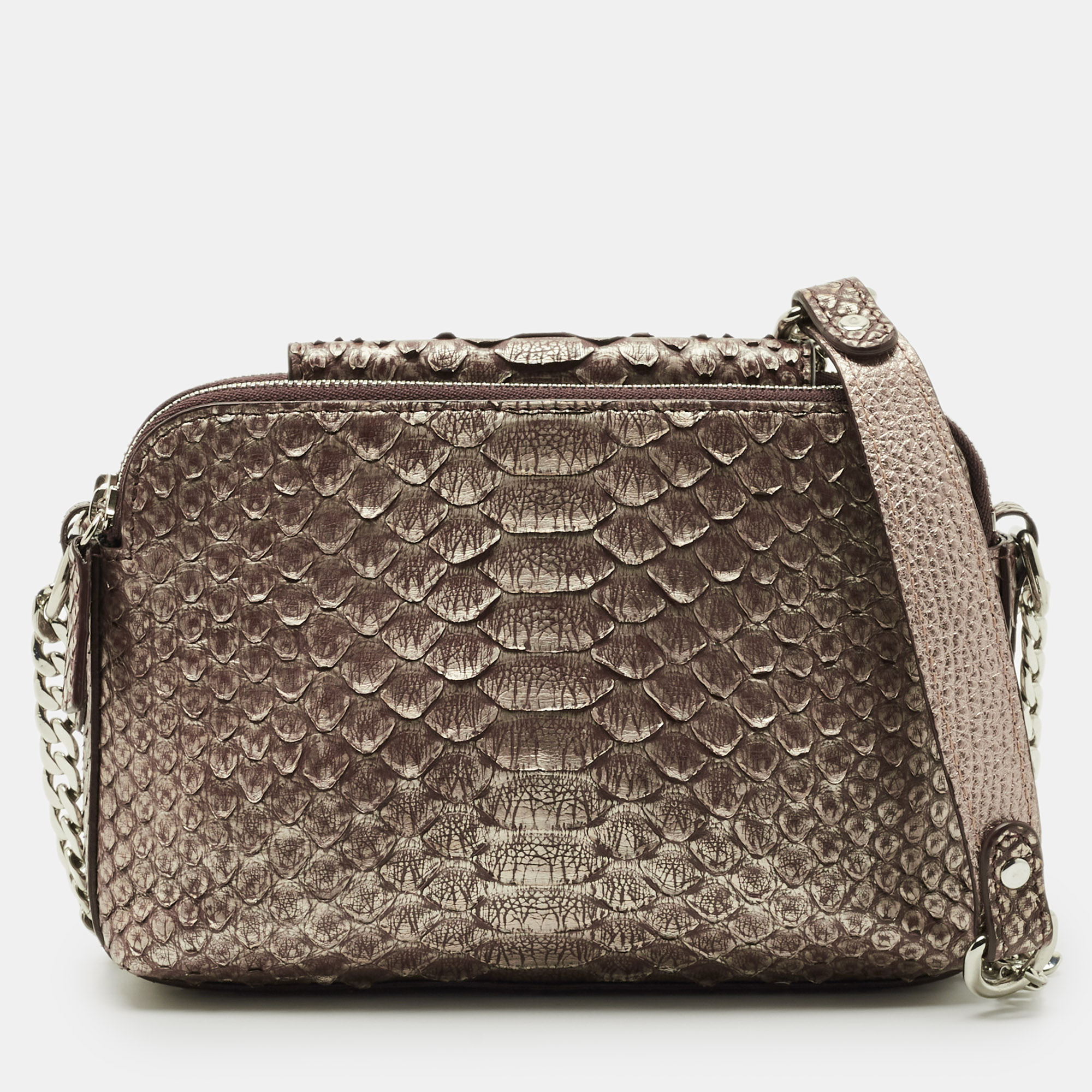 

Maria Oliver Brown Python Double Zip Crossbody Bag