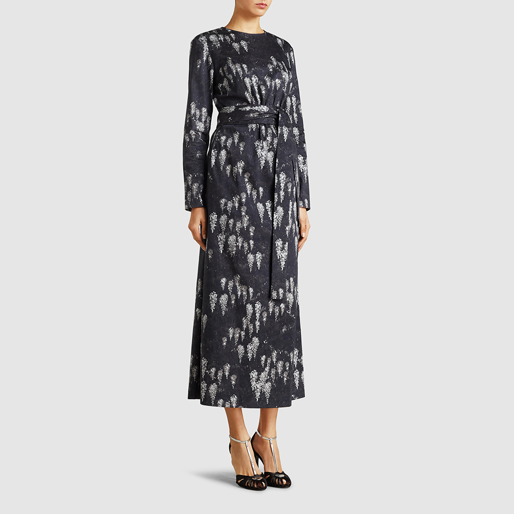 

Marina Moscone Black Printed Stretch-Cotton Midi Dress Size US 4