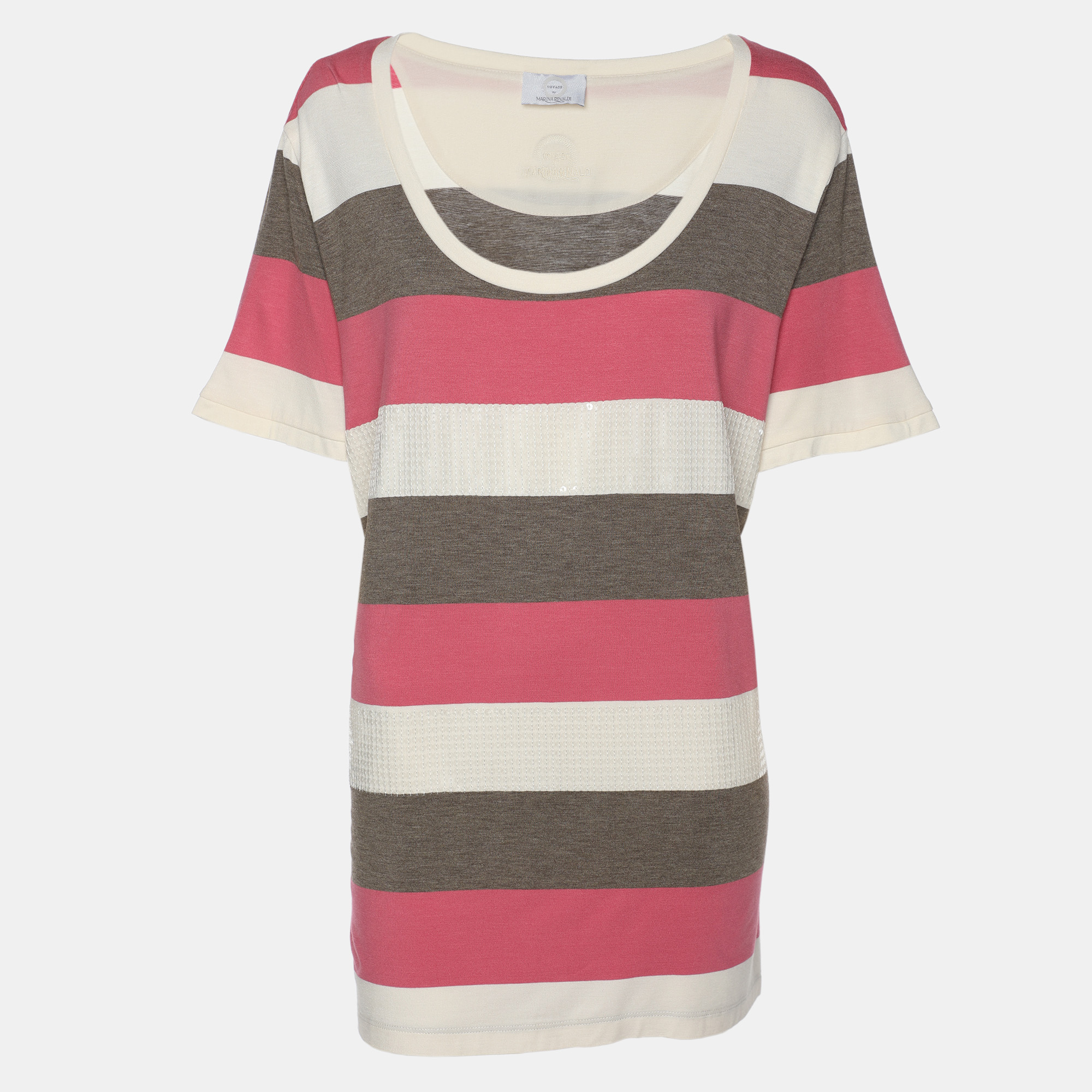 

Voyage by Marina Rinaldi Muticolor Striped Cotton Sequin Tops L, Multicolor