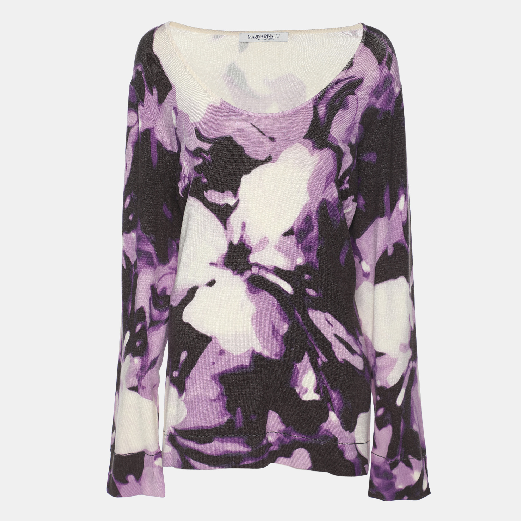 Pre-owned Marina Rinaldi Multicolor Printed Silk Sweater L