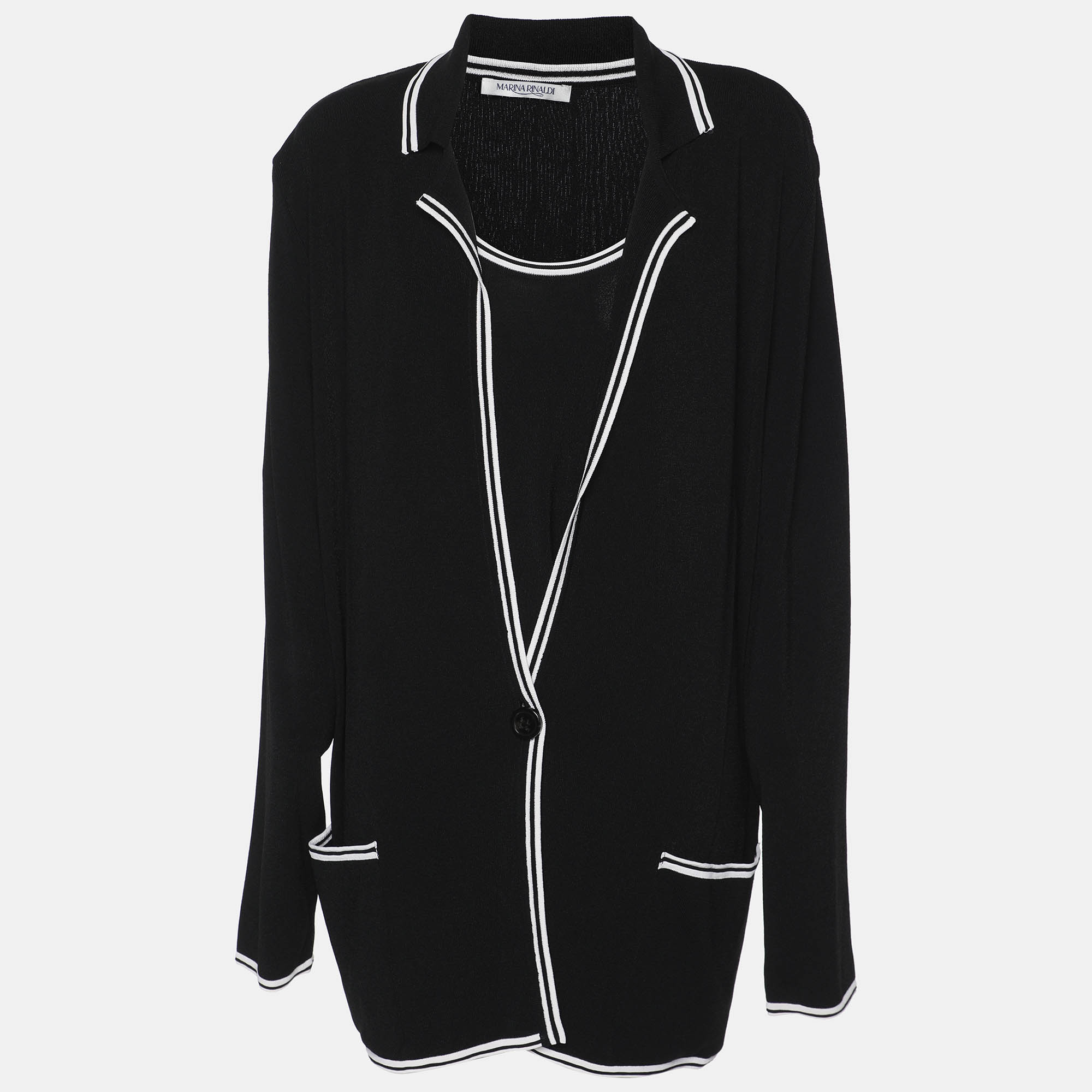 Pre-owned Marina Rinaldi Black Jersey Cardigan Set L