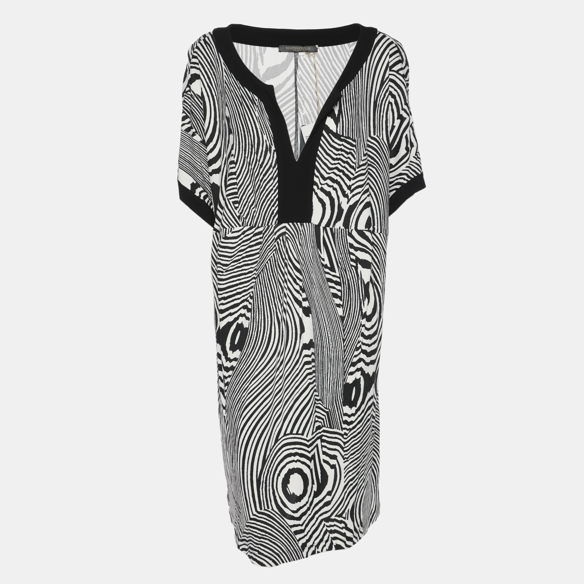 Pre-owned Marina Rinaldi Black/white Jersey Psychadelic Stripe Tunic M