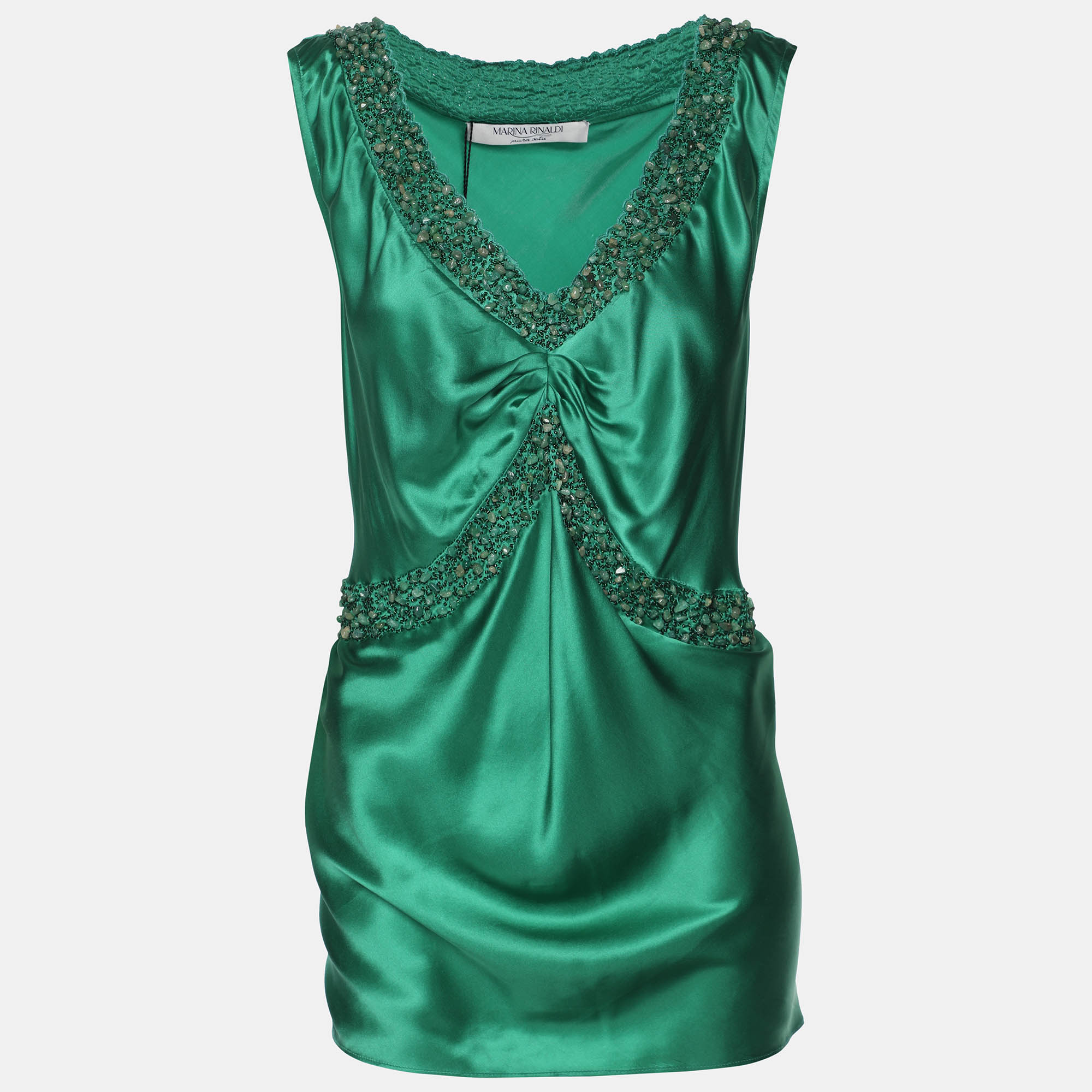 

Marina Rinaldi Green Silk Embellished Tops L