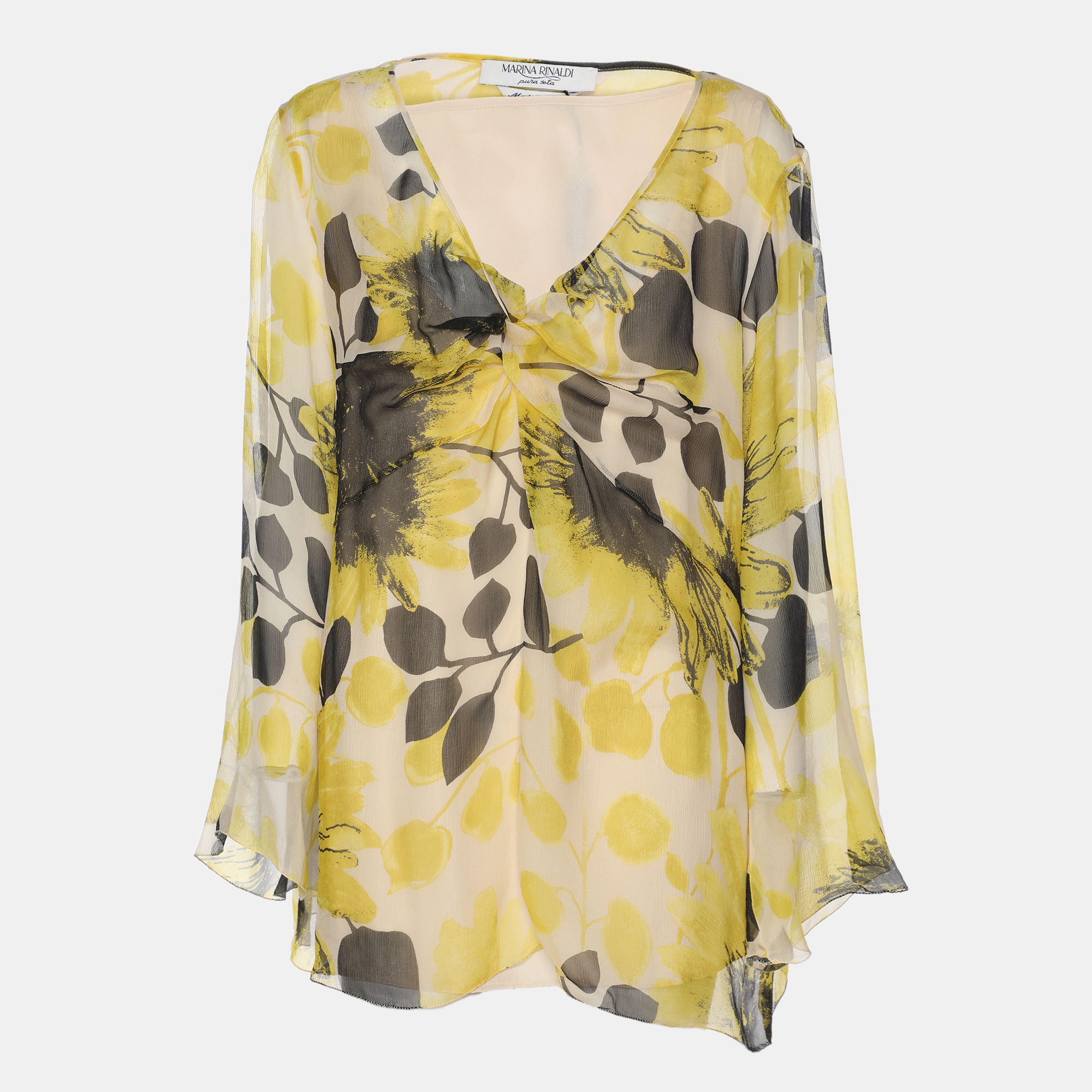 

Marina Rinaldi Yello/Black Sunflower Print Chiffon Blouse L, Yellow