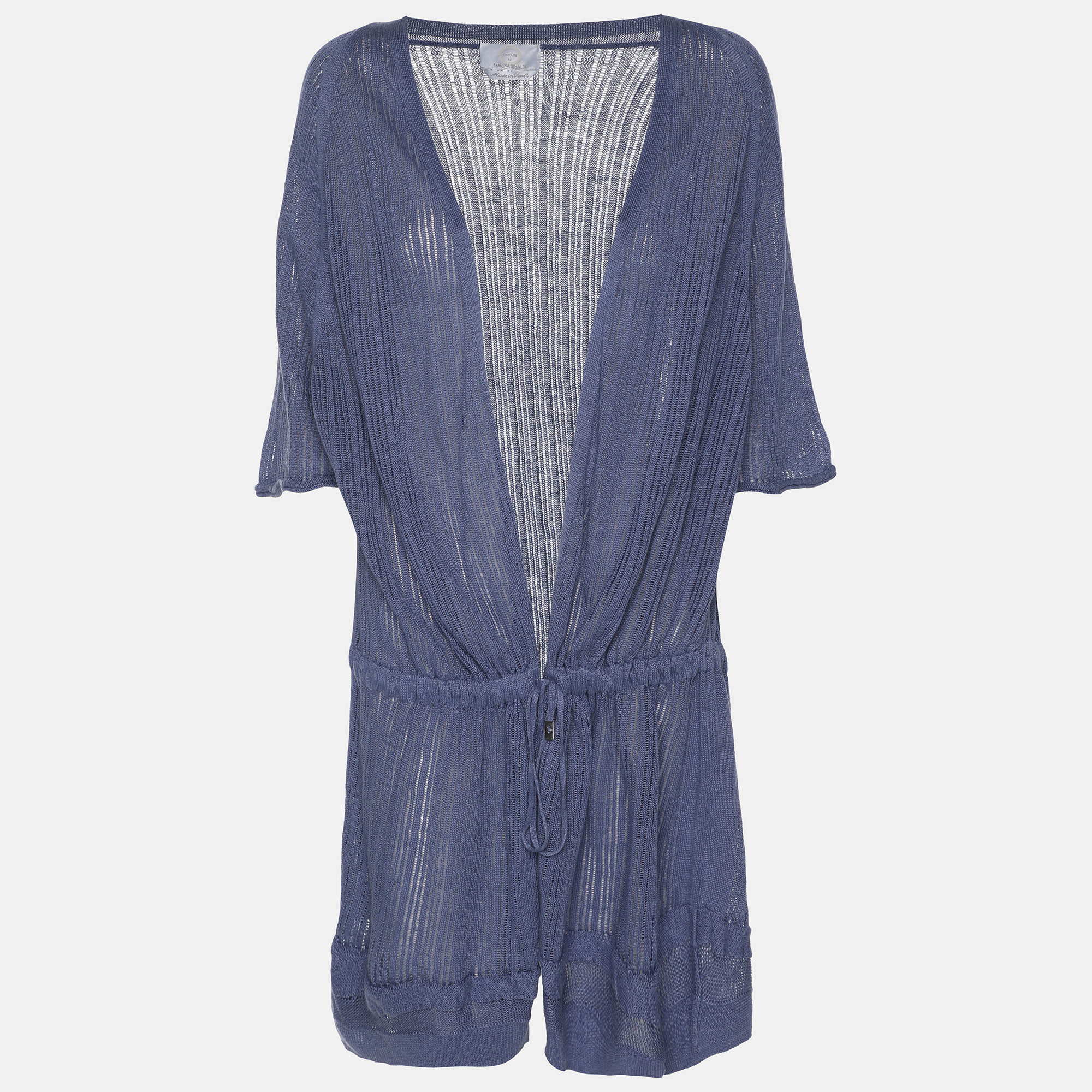 

Voyage by Marina Rinaldi Blue Linen Knit Belted Cardigan L