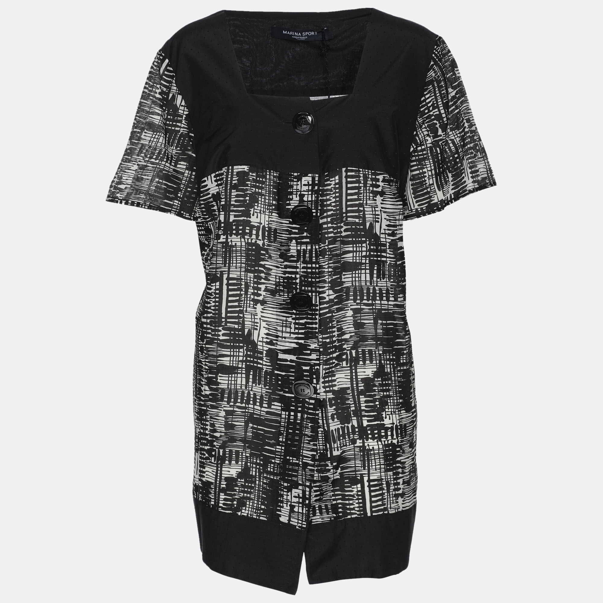 

Marina Sport by Marina Rinaldi Black/White Chiffon Square Neck Tops L