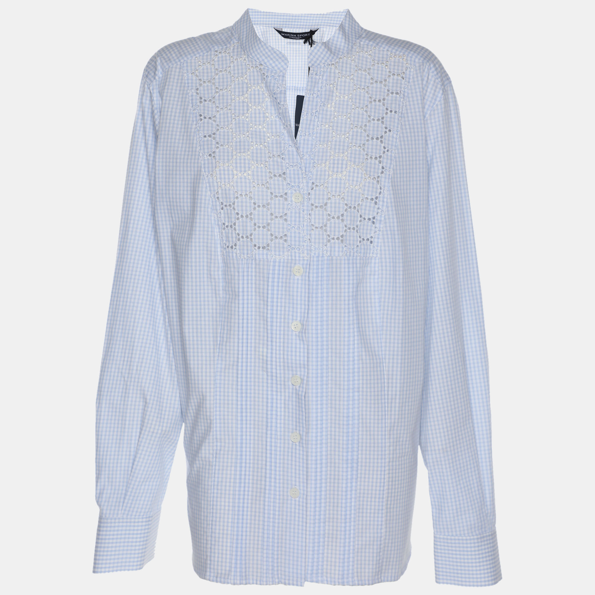 Pre-owned Marina Rinaldi Marina Sport By Light Blue Checkered Cotton Long Sleeve Shirt L