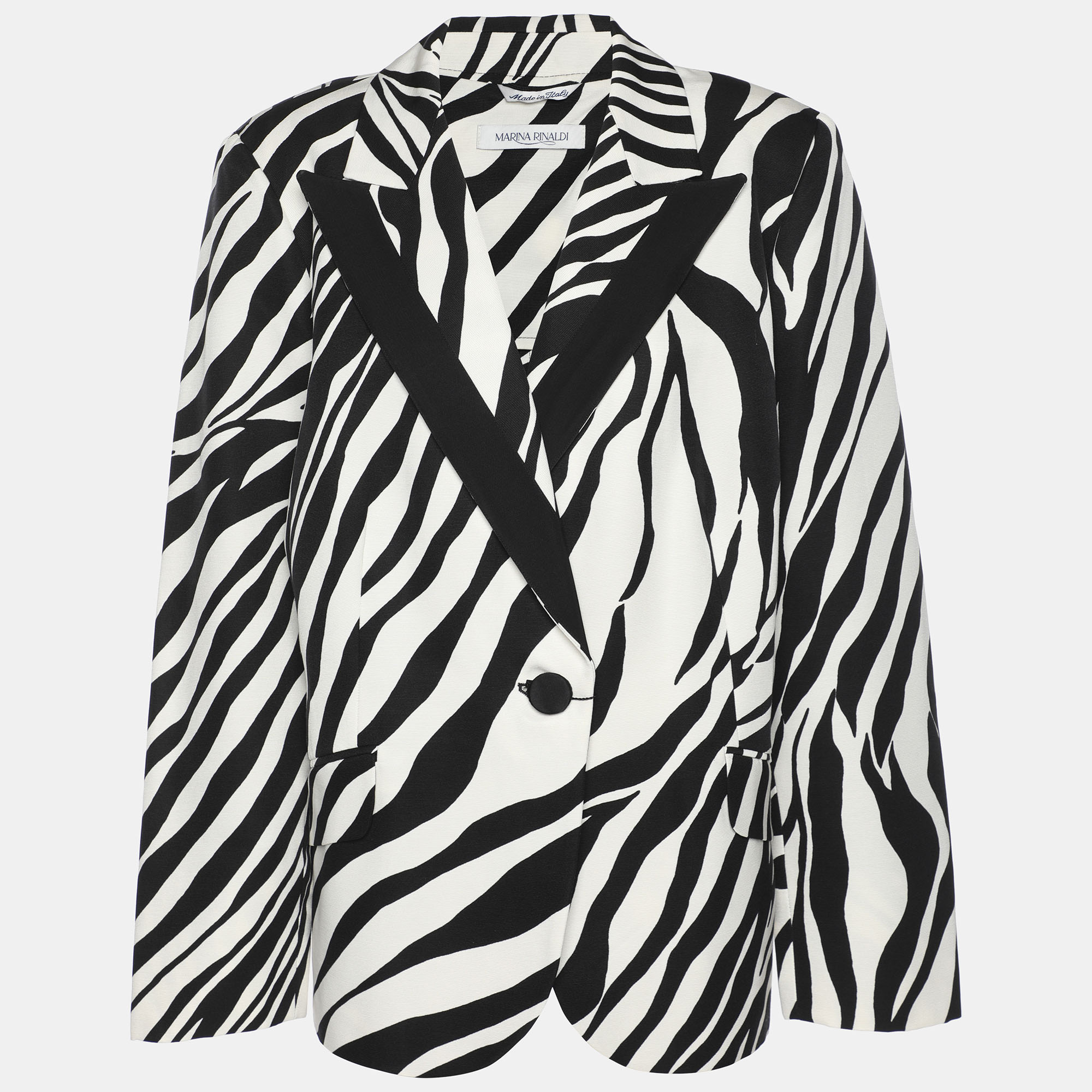 Pre-owned Marina Rinaldi Black/white Zebra Print Single Breasted Coat L