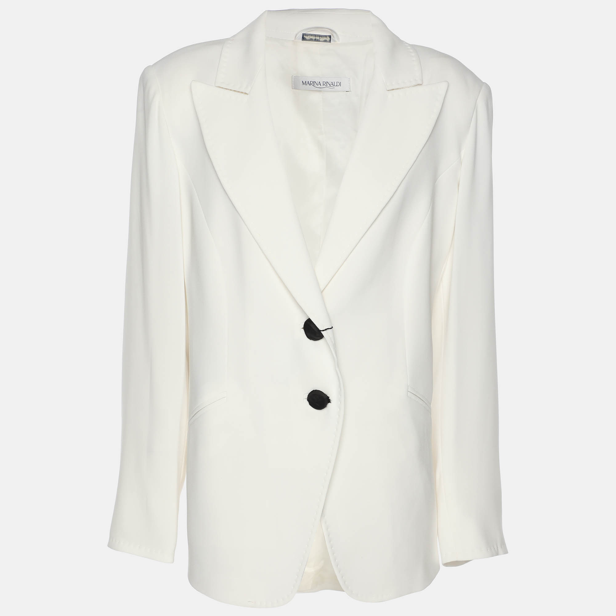 Pre-owned Marina Rinaldi White Crepe Single Breasted Blazer L