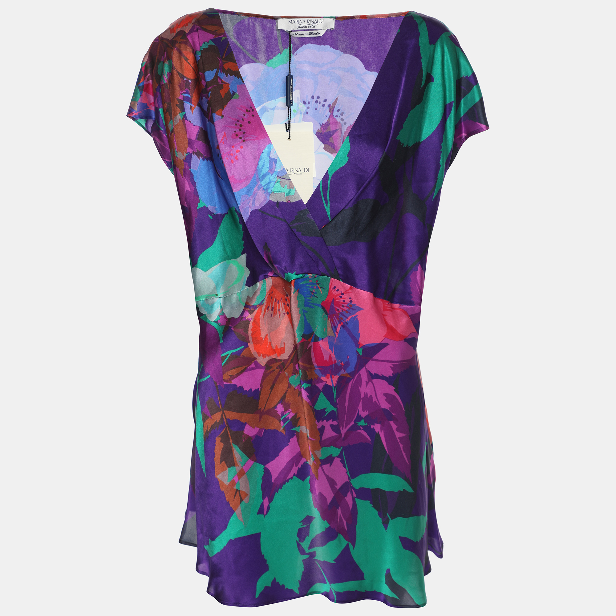 Pre-owned Marina Rinaldi Mulitcolor Floral Print Sleeveless Blouse L In Multi