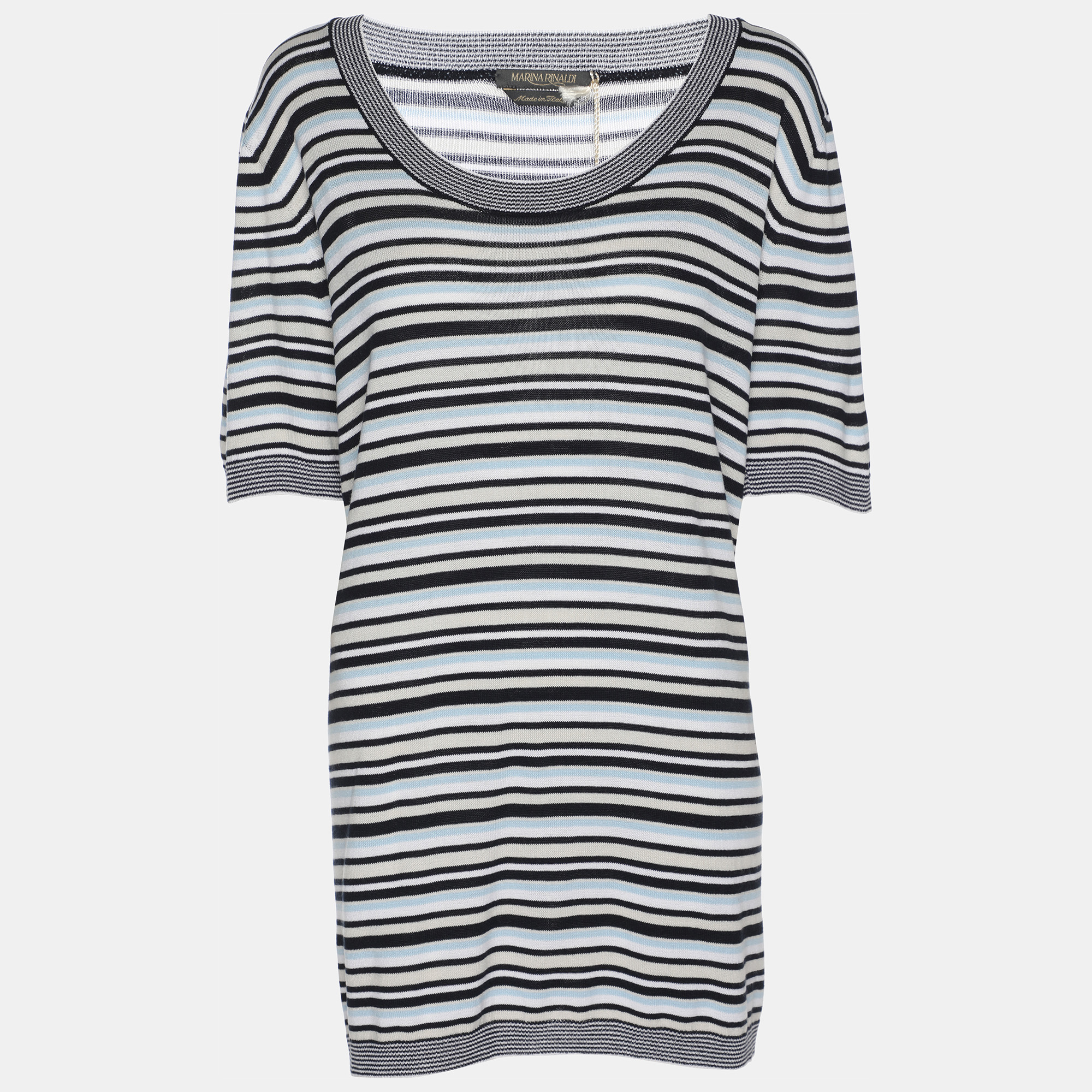 Pre-owned Marina Rinaldi Multicolor Stripe Stretch Knit Top L
