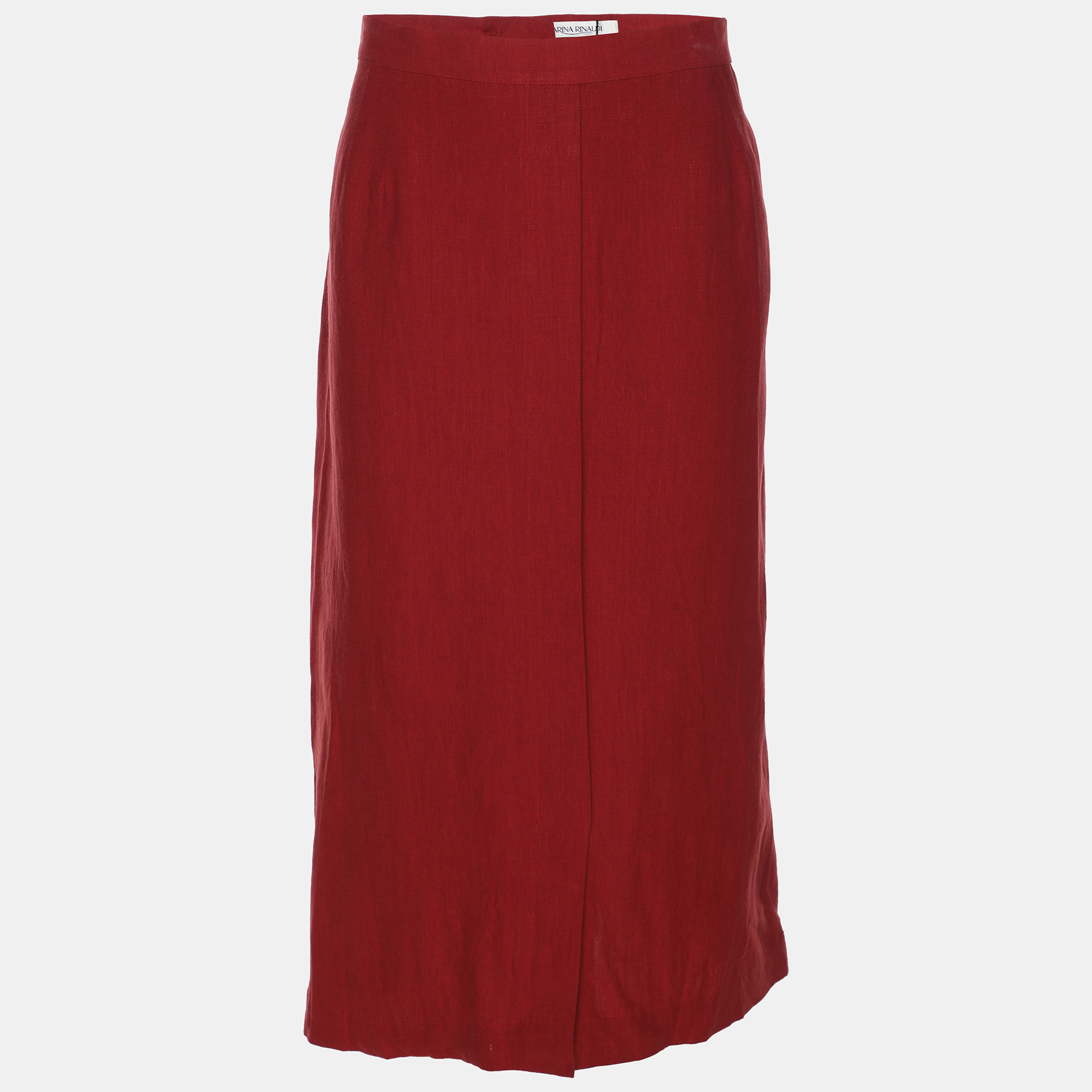 Pre-owned Marina Rinaldi Red Linen Straight Midi Skirt L