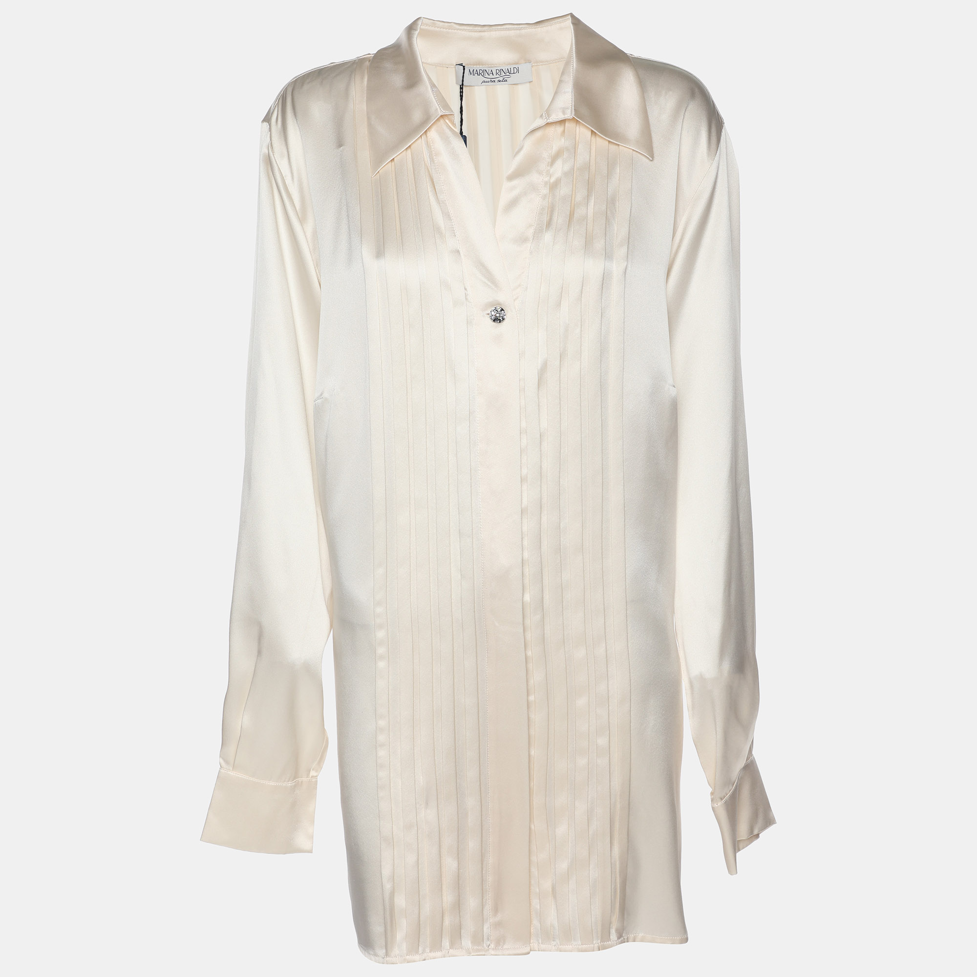 Pre-owned Marina Rinaldi Cream Silk Shirt L In White